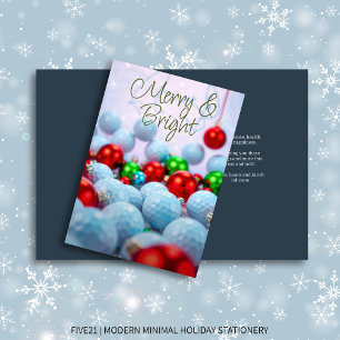 Tarjeta Festiva Bolas de golf y ornamentos brillantes ・ Azul marin