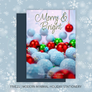 Tarjeta Festiva Bolas de golf y ornamentos brillantes ・ Azul marin