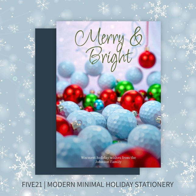 Tarjeta Festiva Bolas de golf y ornamentos brillantes ・ Azul marin (Subido por el creador)