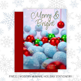 Tarjeta Festiva Bolas de golf y ornamentos brillantes ・ Rojo