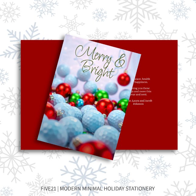 Tarjeta Festiva Bolas de golf y ornamentos brillantes ・ Rojo (Subido por el creador)