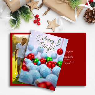 Tarjeta Festiva Bolas de golf y ornamentos brillantes ・ Rojo foto