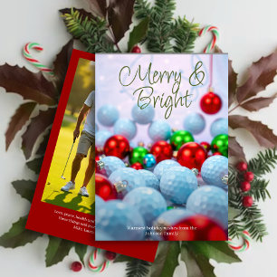 Tarjeta Festiva Bolas de golf y ornamentos brillantes ・ Rojo foto 