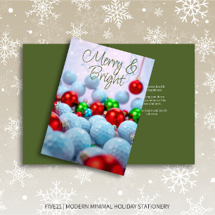 Tarjeta Festiva Bolas de golf y ornamentos brillantes ・ Verde