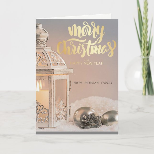 Tarjeta Festiva Bolas de Navidades elegantes, Lantern (Anverso)