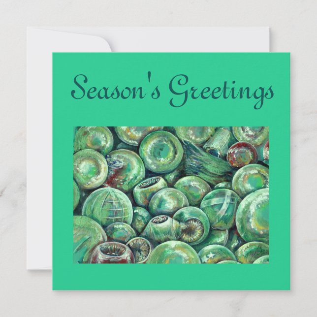 Tarjeta Festiva Bolas de Navidades verdes (Anverso)