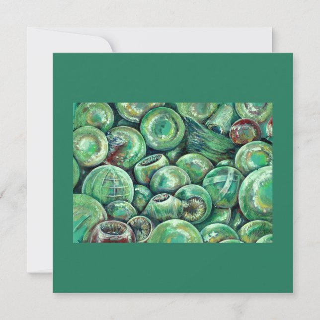 Tarjeta Festiva Bolas de Navidades verdes (Anverso)