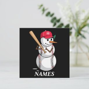 Tarjeta Festiva Bolas de nieve de béisbol con nombre personalizado