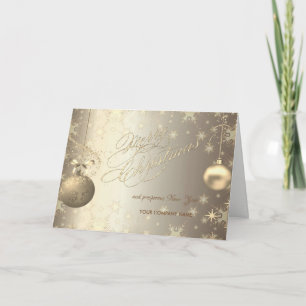 Tarjeta Festiva Bolas de Oro Copos de Nieve Estrellas Saludo Corpo