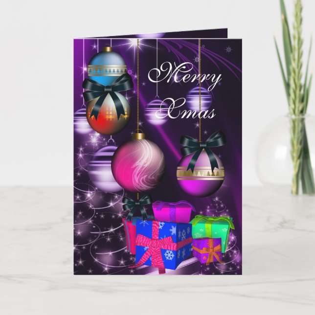 Tarjeta Festiva Bolas de regalo de Card Merry Xmas para Navidades (Anverso)