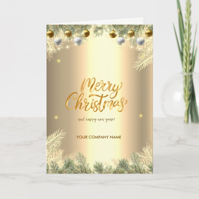 Tarjeta Festiva Bolas,Ramas,Oro Corporativo (Anverso)