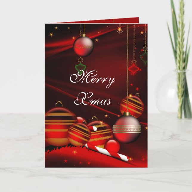 Tarjeta Festiva Bolas rojas Card Merry Xmas (Anverso)