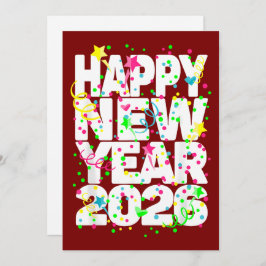 Tarjeta Festiva Bold 2026 New Year Greeting in Red with Confetti 