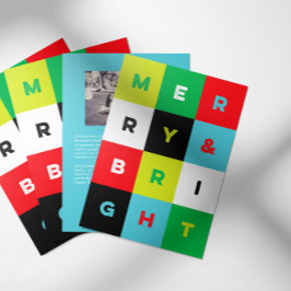 Tarjeta Festiva Bold Aqua Red Green Merry and Bright Christmas