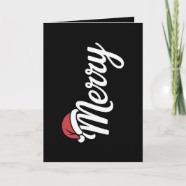 Tarjeta Festiva Bold Black Merry Christmas Santa Hat