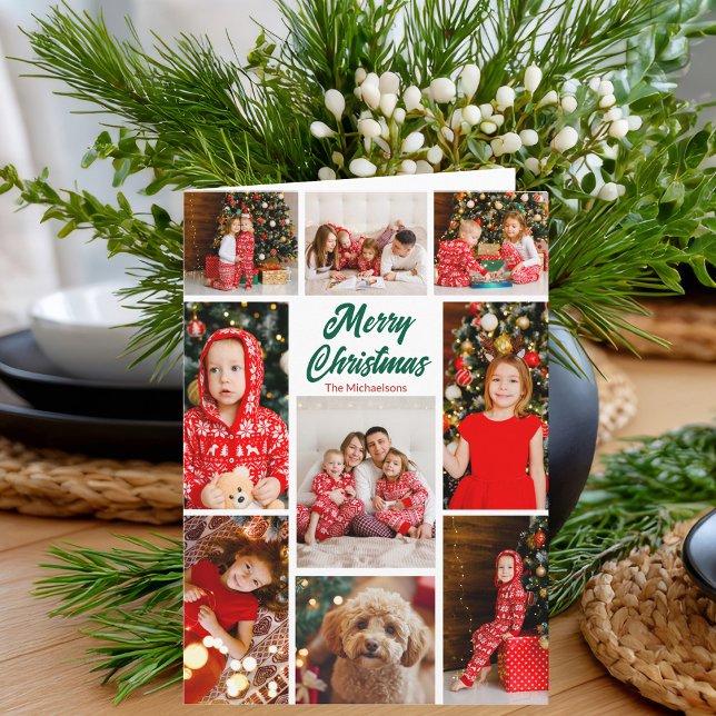Tarjeta Festiva Bold Merry Christmas Multiple Family Photo (Subido por el creador)
