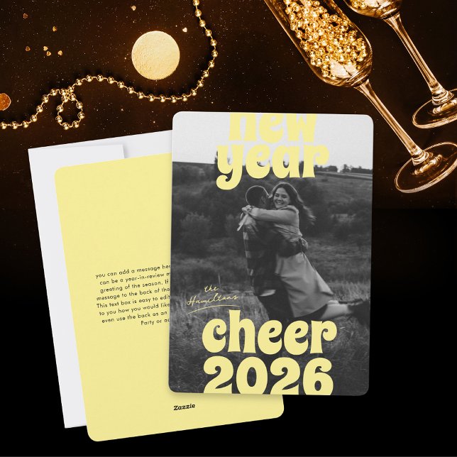 Tarjeta Festiva Bold Modern Yellow New Year Cheer 2026 Photo (Subido por el creador)