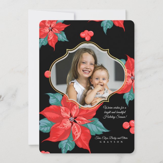 Tarjeta Festiva Bold Poinsettia Photo Holiday Card (Anverso)