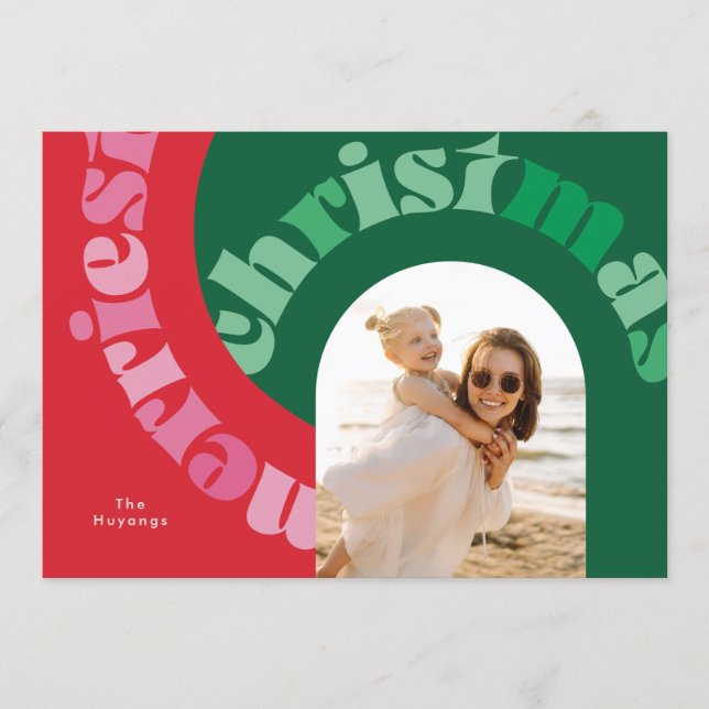 Tarjeta Festiva Bold Red Green Typography Flat One Photo Christmas (Anverso)