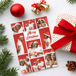 Tarjeta Festiva Bold Red Merry Christmas Photo Collage 2025