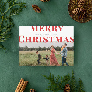 Tarjeta Festiva Bold Typography Merry Christmas Photo Red