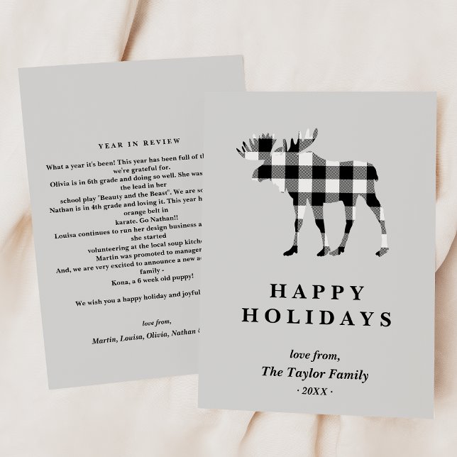Tarjeta Festiva Boletín de Moose Family de Navidades de Plaid Negr (Subido por el creador)