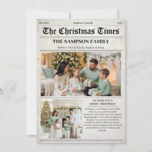 Tarjeta Festiva Boletín fotográfico del periódico navideño Vintage