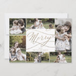 Tarjeta Festiva Boletín Romantic Gold Merry 7 Photo Family<br><div class="desc">Esta romántica tarjeta de vacaciones con 7 fotos familiares de oro es el saludo perfecto y sencillo de las vacaciones. El moderno diseño clásico presenta vistosos remolinos y florituras con una preciosa y elegante tipografía de Relieve metalizado de oro con chaflán a mano con letras falsas y oro. Personalice la...</div>