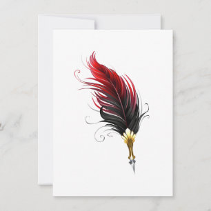 Tarjeta Festiva Bolígrafo pluma roja con plumilla dorada
