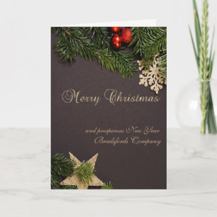 Tarjeta Festiva Bolitas Rojas de Navidad, Ramas de Pino, Estrella
