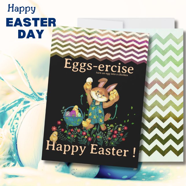 Tarjeta Festiva Bollería de pascua y gallinas (Eggs-ercise Bunny and chickens Easter Holiday Card)