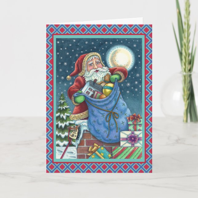 TARJETA FESTIVA BOLSA DE JUGUETES DE SANTA EN LA AZOTEA, CASA DE D (Anverso)