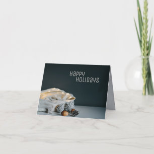 Tarjeta Festiva Bolsa de Santa con luces de trineo, conos de pino 