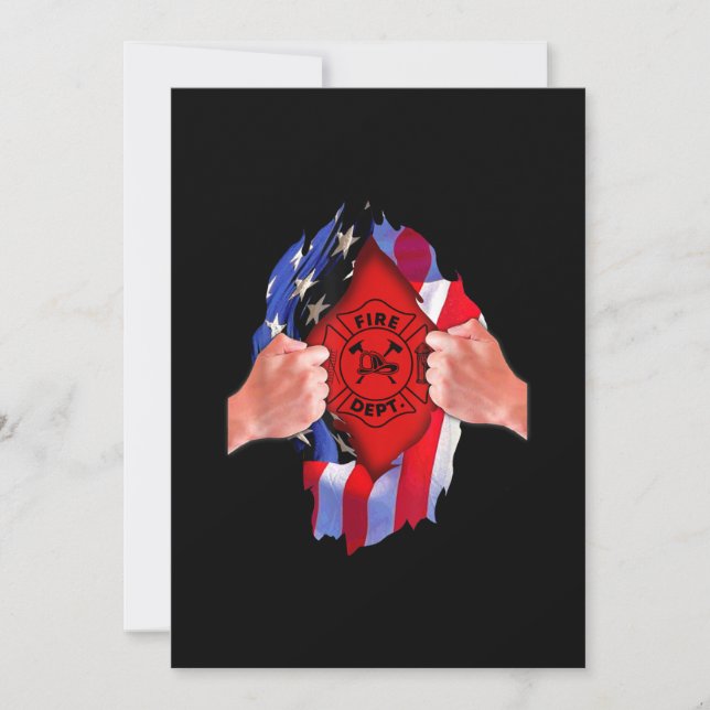 Tarjeta Festiva Bombardero con bandera del Departamento de Bombero (Anverso)
