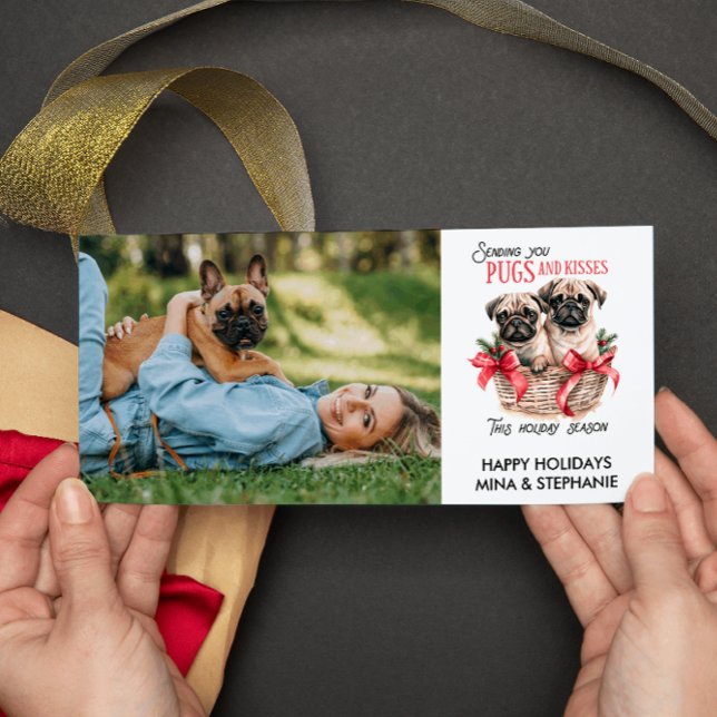 TARJETA FESTIVA BOMBAS Y KISSES DIVERSOS PERROS DOS FOTOS NAVIDADE (PUGS AND KISSES CHRISTMAS TWO PHOTO HOLIDAY CARDS. digital download available)