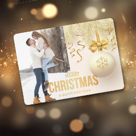 Tarjeta Festiva Bombilla de copo de nieve de cinta dorada Dos Navi