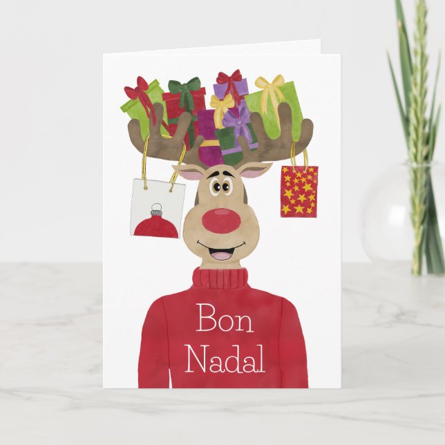 Tarjeta Festiva Bon Nadal, Navidades catalanes dan reno (Anverso)
