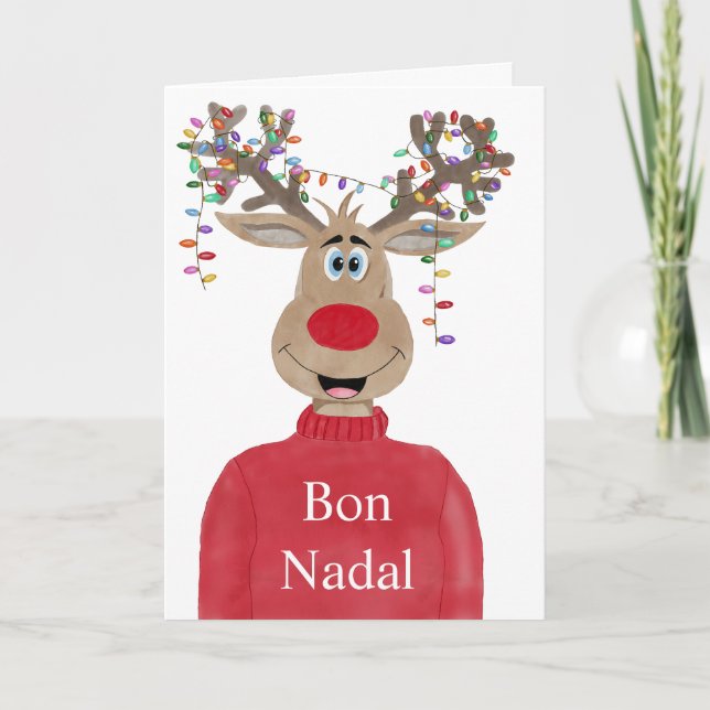 Tarjeta Festiva Bon Nadal, Navidades catalanes iluminan renos (Anverso)