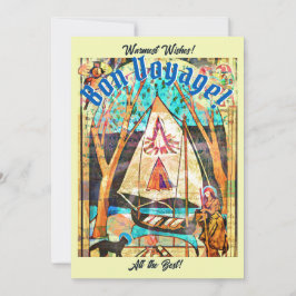 Tarjeta Festiva Bon Voyage Bote Cat Peregrino Simbolista