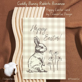 Tarjeta Festiva Bonanza de conejitos de peluche - Felices Pascuas.