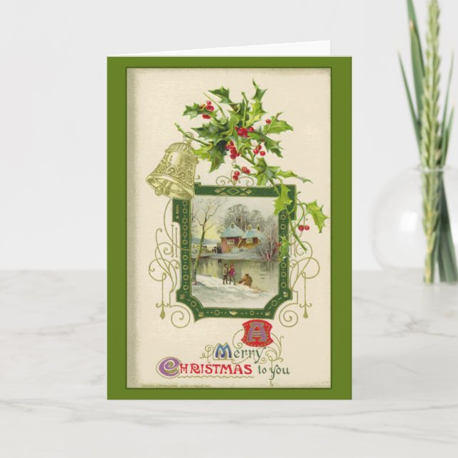 Tarjeta Festiva Bonita carta de Navidades victorianos de época (Anverso)