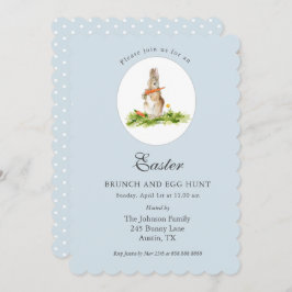 Tarjeta Festiva Bonito azul Bunny Easter brunch & Egg hunsion Holi