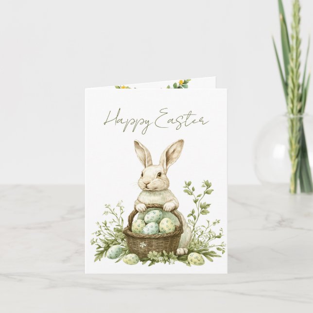 Tarjeta Festiva Bonito Bunny Watercolor Floral Easter (Anverso)