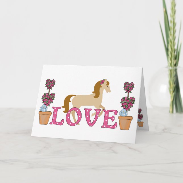 Tarjeta Festiva Bonito Caballo y Flores aman al El día de San Vale (Anverso)