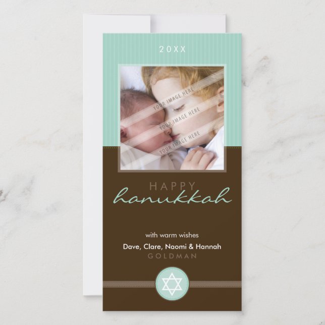 Tarjeta Festiva BONITO CHANUKKAH FOTOCARA :: stripedstitch 4P (Anverso)