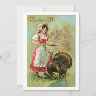 Tarjeta Festiva Bonito Chica de granja con Turquía