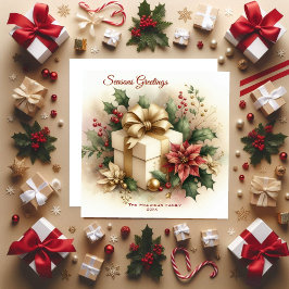 Tarjeta Festiva Bonito Coquette Golden Bow Poinsettia
