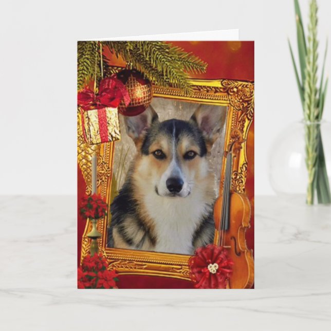 Tarjeta Festiva Bonito Corgi galés de vacaciones con marco (Anverso)