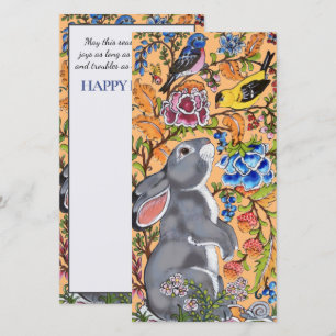 Tarjeta Festiva Bonito de primavera floral de ave de conejo de pas