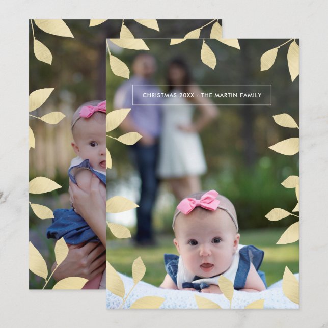 Tarjeta Festiva Bonito Faux Gold deja foto de Navidades (Anverso / Reverso)